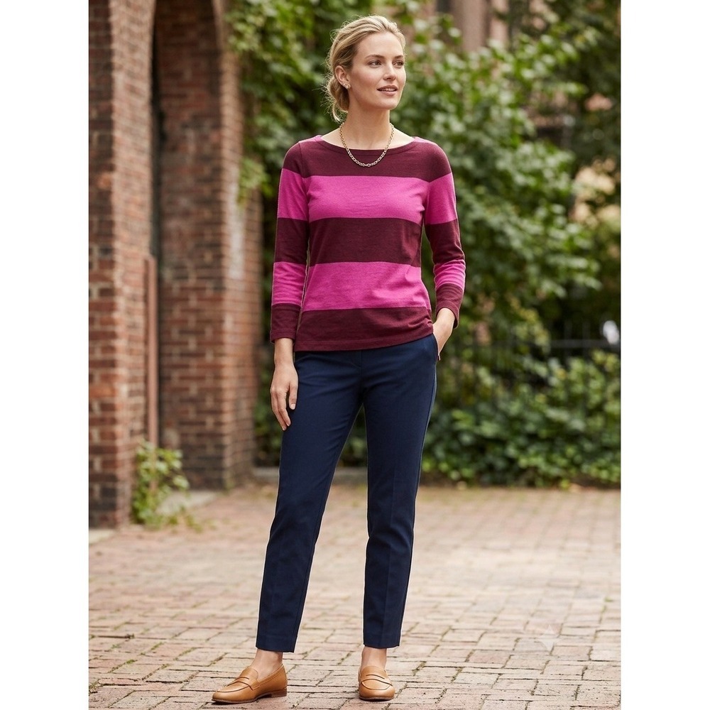 J.Crew Womens XS Pink Burgundy Striped Boatneck Top Rayon Linen 97868